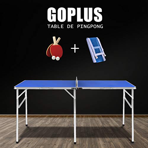 GOPLUS-Table-de-Ping-Pong-Pliable-avec-2-Balles-et-2-Raquettes-Exercice-dAdulte-et-Enfant-Idal-pour-Extrieur-et-Intrieur-Transport-et-Assemblage-Faciles-1524-x-762-x-762CM-Bleu-0-0