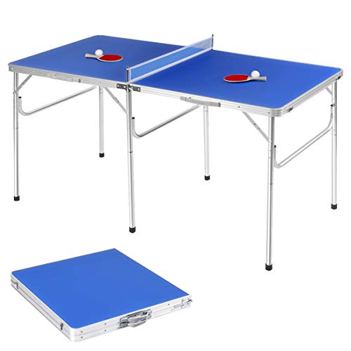 GOPLUS-Table-de-Ping-Pong-Pliable-avec-2-Balles-et-2-Raquettes-Exercice-dAdulte-et-Enfant-Idal-pour-Extrieur-et-Intrieur-Transport-et-Assemblage-Faciles-1524-x-762-x-762CM-Bleu-0
