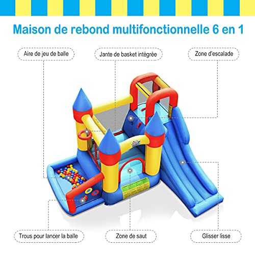 Costway-Chteau-Gonflable-6-en-1-avec-Toboggan-Cercle-de-Basket-Ball-Aire-descalade-Aire-de-Jeu-de-Balles-Inclus-Souffleur-580-610W-pour-Enfants-de-3--10-Ans-Charge-Max-135KG-330x300x210-cm-0-0