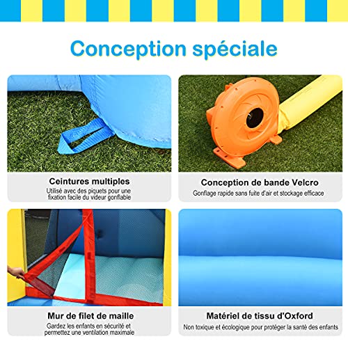 Costway-Chteau-Gonflable-6-en-1-avec-Toboggan-Cercle-de-Basket-Ball-Aire-descalade-Aire-de-Jeu-de-Balles-Inclus-Souffleur-580-610W-pour-Enfants-de-3--10-Ans-Charge-Max-135KG-330x300x210-cm-0-1