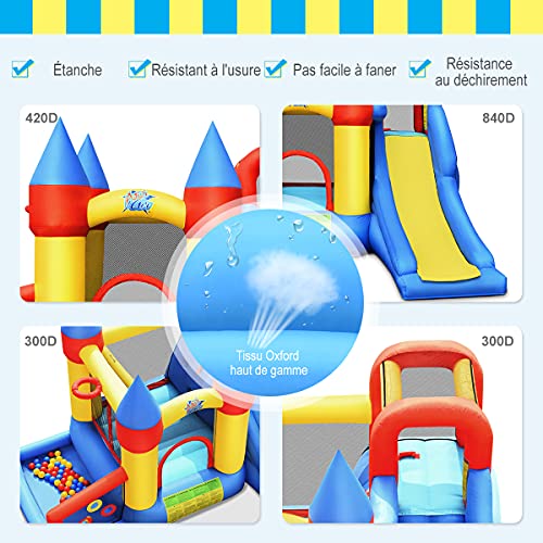Costway-Chteau-Gonflable-6-en-1-avec-Toboggan-Cercle-de-Basket-Ball-Aire-descalade-Aire-de-Jeu-de-Balles-Inclus-Souffleur-580-610W-pour-Enfants-de-3--10-Ans-Charge-Max-135KG-330x300x210-cm-0-2