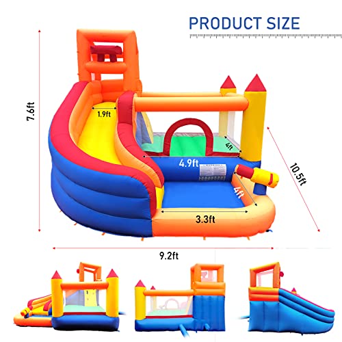 Ballsea-Grand-chteau-Gonflable-avec-Ventilateur-Toboggan-Sec-ou-Eau-Convient-pour-Les-Enfants-de-3--10-Ans-Childrens-Bouncy-Castle-pour-lintrieur-ou-lextrieur-320-x-280-x-232-cm-0-1