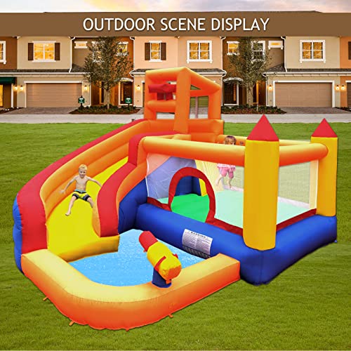 Ballsea-Grand-chteau-Gonflable-avec-Ventilateur-Toboggan-Sec-ou-Eau-Convient-pour-Les-Enfants-de-3--10-Ans-Childrens-Bouncy-Castle-pour-lintrieur-ou-lextrieur-320-x-280-x-232-cm-0-2