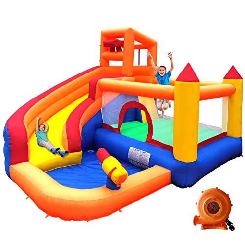 Ballsea-Grand-chteau-Gonflable-avec-Ventilateur-Toboggan-Sec-ou-Eau-Convient-pour-Les-Enfants-de-3--10-Ans-Childrens-Bouncy-Castle-pour-lintrieur-ou-lextrieur-320-x-280-x-232-cm-0
