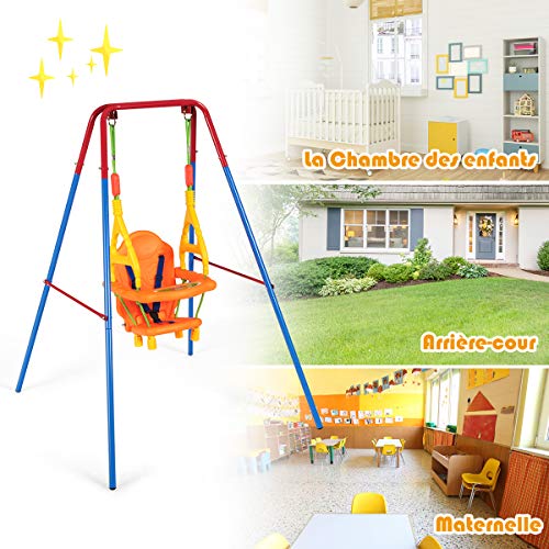 Costway-Balanoire-Enfant-Exterieur-Balanoire-Bebe-3-en-1-avec-Sige-Dossier-Accoudoir-et-Ceinture-Scurit-Anti-Renversement-1-3-Ans-Charge-Max-25-kg-107-x-96-x-131-cm-0-2