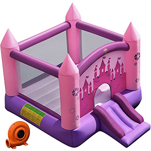 GOPLUS-Chteau-Gonflable-Aire-de-Jeux-pour-Enfant-avec-Zone-de-Saut-et-Toboggan-de-Style-Princess-Jusqu-90KG-2-Enfants-de-3--10-AnsPompe-Aire-Incluse-0-0