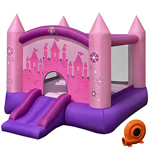 GOPLUS-Chteau-Gonflable-Aire-de-Jeux-pour-Enfant-avec-Zone-de-Saut-et-Toboggan-de-Style-Princess-Jusqu-90KG-2-Enfants-de-3--10-AnsPompe-Aire-Incluse-0