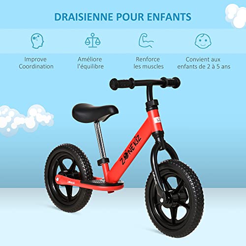 HOMCOM-Draisienne-Enfant-Roues-12-EVA-Hauteur-Selle-et-Guidon-rglable-cale-Pied-antidrapant-Acier-Rouge-Noir-0-2