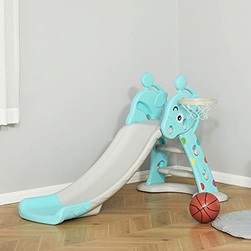 HOMCOM-Toboggan-Enfant-avec-Panier-de-Basket-Ball-Usage-intrieur-et-extrieur-dim-140-x-87-x-75-cm-Bleu-et-Gris-0-0