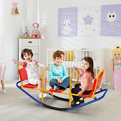 GOPLUS-Balanoire--Bascule-avec-3-Siges-pour-EnfantsTrbuchet-Siges-et-Poignes-ErgonomiquesJeu-dchelle-Interactif-pour-23-Enfants-137x40x595cm-0-0