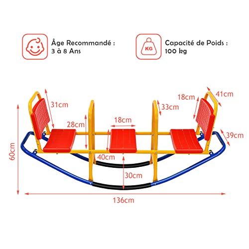 GOPLUS-Balanoire--Bascule-avec-3-Siges-pour-EnfantsTrbuchet-Siges-et-Poignes-ErgonomiquesJeu-dchelle-Interactif-pour-23-Enfants-137x40x595cm-0-1