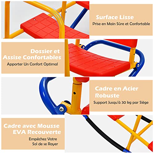 GOPLUS-Balanoire--Bascule-avec-3-Siges-pour-EnfantsTrbuchet-Siges-et-Poignes-ErgonomiquesJeu-dchelle-Interactif-pour-23-Enfants-137x40x595cm-0-2
