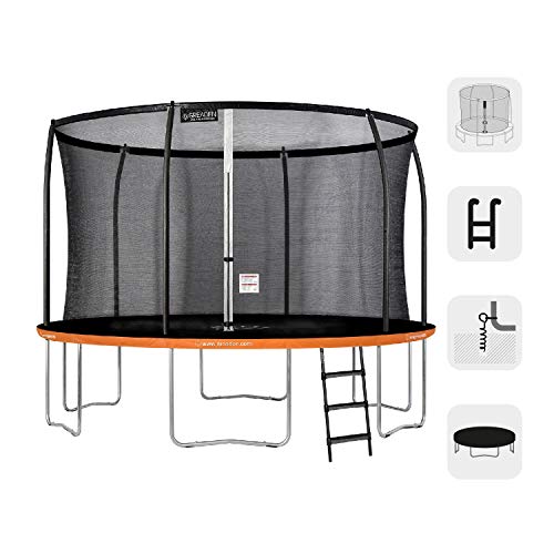 GREADEN-Trampoline-de-Jardin-Rond-Orange-430-avec-Filet-Coussin-de-Protection-chelleKit-dancrageHousse-Jeux-extrieur-Normes-EUScuris-0-0