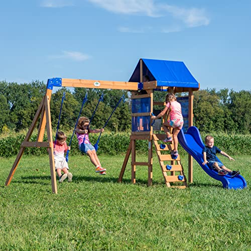 Backyard-Discovery-Buckley-Hill-Aurora-Aire-de-Jeux-en-Bois-avec-balanoire-Toboggan-bac-de-Sable-chelle-Maison-Enfant-Exterieur-0-0