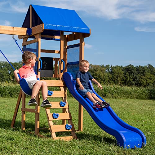 Backyard-Discovery-Buckley-Hill-Aurora-Aire-de-Jeux-en-Bois-avec-balanoire-Toboggan-bac-de-Sable-chelle-Maison-Enfant-Exterieur-0-2