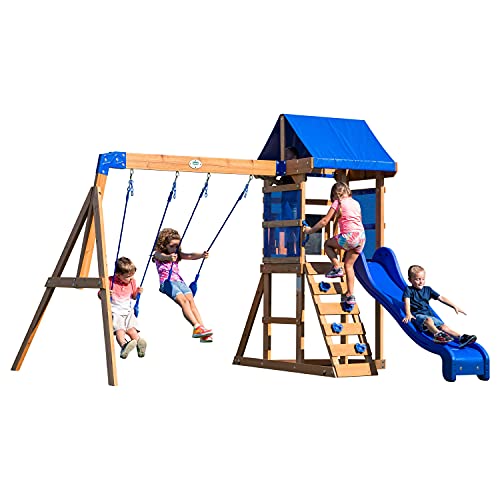 Backyard-Discovery-Buckley-Hill-Aurora-Aire-de-Jeux-en-Bois-avec-balanoire-Toboggan-bac-de-Sable-chelle-Maison-Enfant-Exterieur-0