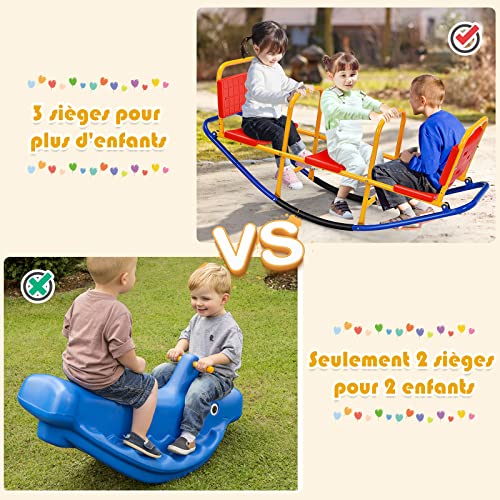 Costway-Bascule-pour-3-Personnes-Balanoire--Bascule-en-Mtal-Trbuchet-avec-Poignes-pour-Enfants-3-8-Ans-Jouet-pour-Intrieur-Extrieur-0-0