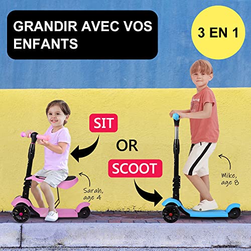 YOLEO-Trottinette-avec-Sige-3-en-1-pour-Enfants-Trottinette-3-Roues-Plateau-Antidrapant-LED-Roues-Patinette-rglable-en-Hauteur-Trottinettes-Enfant-Idal-pour-Les-Enfants-de-2-a-8-Ans-0-0