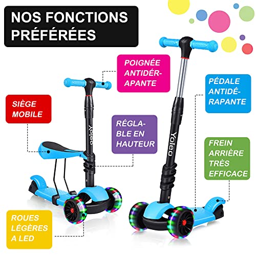 YOLEO-Trottinette-avec-Sige-3-en-1-pour-Enfants-Trottinette-3-Roues-Plateau-Antidrapant-LED-Roues-Patinette-rglable-en-Hauteur-Trottinettes-Enfant-Idal-pour-Les-Enfants-de-2-a-8-Ans-0-1