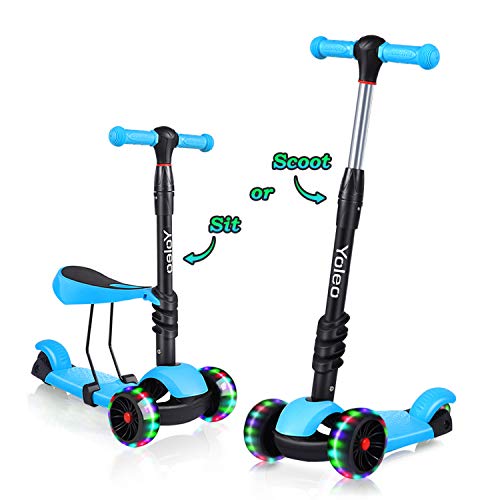YOLEO-Trottinette-avec-Sige-3-en-1-pour-Enfants-Trottinette-3-Roues-Plateau-Antidrapant-LED-Roues-Patinette-rglable-en-Hauteur-Trottinettes-Enfant-Idal-pour-Les-Enfants-de-2-a-8-Ans-0