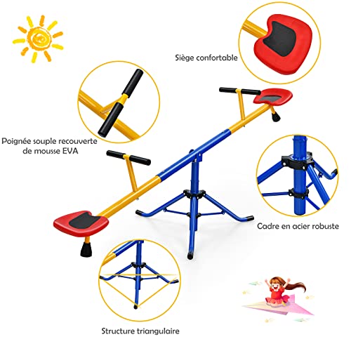 Costway-Balanoire--Bascule-Tapecul-pour-Enfant-Pivotante--360-avec-Pieds-dArrt-Jouet-dExtrieur-pour-Jardin-3-8-Ans-0-2