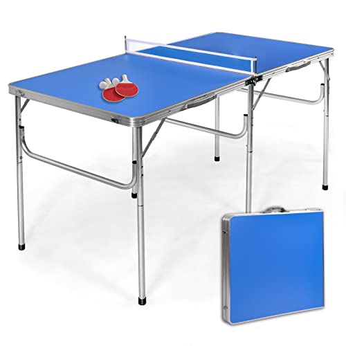 GYMAX-Table-de-Ping-Pong-Pliable-1524-x-762-x-762-CM-Mini-Table-de-Tennis-avec-2-Balles-et-2-Raquettes-Table-Portable-pour-Tennis-pour-Intrieur-et-Extrieur-0