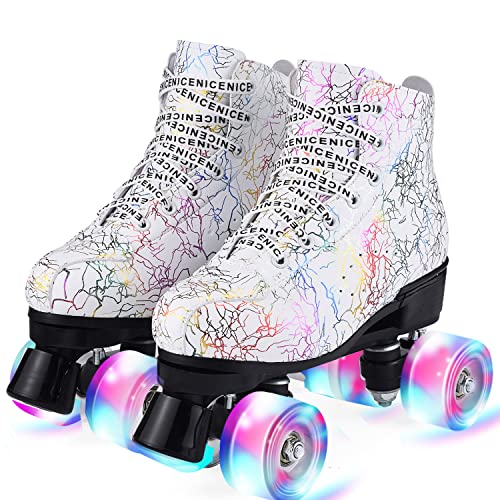 Patins--roulettes-pour-Femmes-et-HommesRoller-Chaussure-Quad-Classiques-avec-Roues-LED-Allumes-en-PU-pour-Patins-A-roulettesRoller-EnfantAdolescent-et-AdulteDbutants-en-Extrieur-0