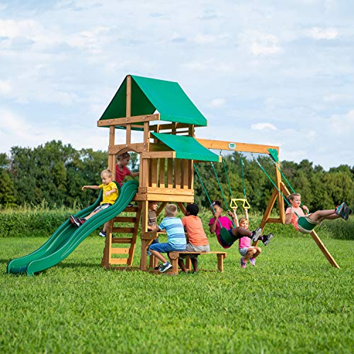 Backyard-Discovery-Belmont-aire-de-jeux-en-bois-Avec-balanoire-toboggan-bac-de-sable-pique-niquer-Maison-enfant-exterieur-0-1