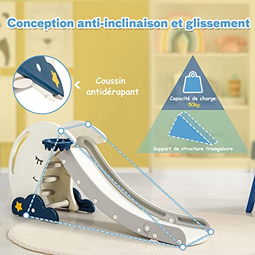 Costway-Toboggan-pour-Enfants-Pliable-3-en-1-avec-Panier-de-Basket-Ball-et-Escalade-Toboggan-Stable-et-Sr-pour-MaternelleJardin-Aire-de-Jeux-Jeu-dExtrieur-et--lIntrieur-Blanc-et-Bleu-0-2