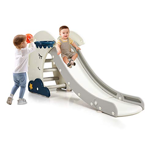 Costway-Toboggan-pour-Enfants-Pliable-3-en-1-avec-Panier-de-Basket-Ball-et-Escalade-Toboggan-Stable-et-Sr-pour-MaternelleJardin-Aire-de-Jeux-Jeu-dExtrieur-et--lIntrieur-Blanc-et-Bleu-0