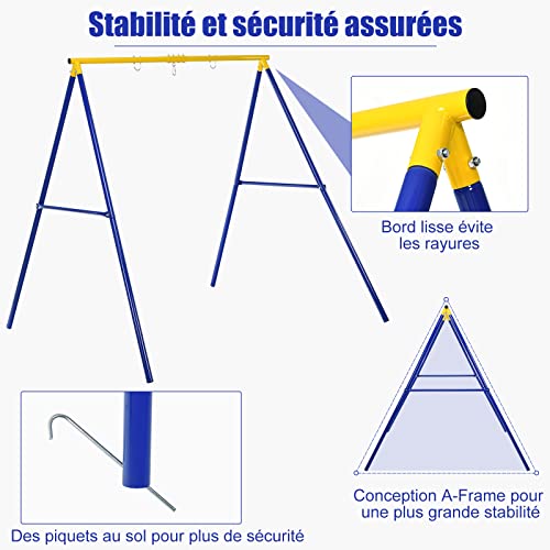 GOPLUS-Portique-de-Balanoire-Robuste-en-Forme-de-A-Cadre-Support-de-Nid-dOiseaux-avec-3-Crochets-pour-la-Plupart-des-BalanoiresPortique-avec-Couvercles-de-Pieds-Piquets-de-SolChargeg-200KG-0-2