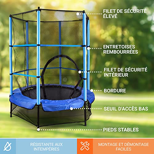 Klarfit-Rocketkid-Trampoline-avec-Filet-de-Protection-Trampoline-Exterieur-Enfant-poigne-antidrapante-Petit-Trampoline-intrieur-Enfants-Jeu-de-Jardin-pour-bbsEnfants-3-6-Ans140cm-0-1