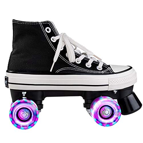Patins--roulettes-pour-Femmes-et-Hommes-Roller-Chaussure-Quad-Classiques-avec-Roues-LED-Allumes-en-PU-pour-Dbutants-en-Extrieur-en-IntrieurPatins-A-roulettesRoller-EnfantAdolescent-et-Adulte-0-2