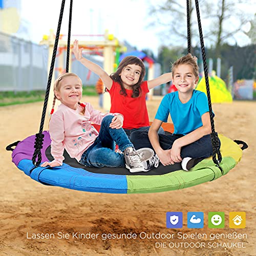 Vanku-Balanoire-nid-doiseau-Rond-Extrieur-nacelle-Rond-color-pour-Enfant-et-Adult-Diamtre-114-cm--Suspendre-Panier-avec-Deux-Sangles-Poids-Max-340-kg-0-0