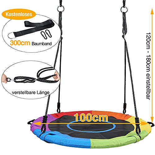 Vanku-Balanoire-nid-doiseau-Rond-Extrieur-nacelle-Rond-color-pour-Enfant-et-Adult-Diamtre-114-cm--Suspendre-Panier-avec-Deux-Sangles-Poids-Max-340-kg-0-1