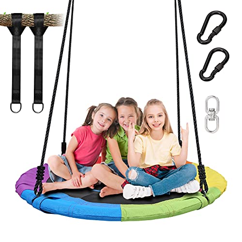Vanku-Balanoire-nid-doiseau-Rond-Extrieur-nacelle-Rond-color-pour-Enfant-et-Adult-Diamtre-114-cm--Suspendre-Panier-avec-Deux-Sangles-Poids-Max-340-kg-0