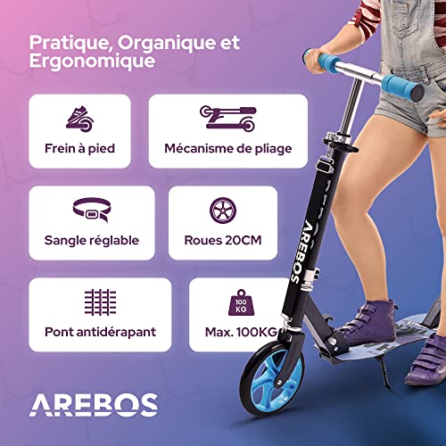 Arebos-Trottinette-Roues-XXL-Sangle-de-Transport-Plateau-antidrapant-Hauteur-rglable-Frein--pdale-Charge-maximale-100-kg-4-Couleurs-0-1