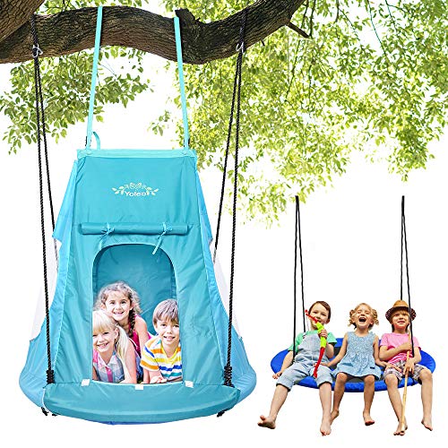 Yoleo-balanoire-nid-doiseau-avec-TenteGrande-balanoire-avec-Tente-pour-Enfant-Balanoire-Tente-Diamtre-100-cm--Suspendre-Ajustable-pour-Enfant-Adulte-Jardin-Extrieur-Poids-max150-kg-0