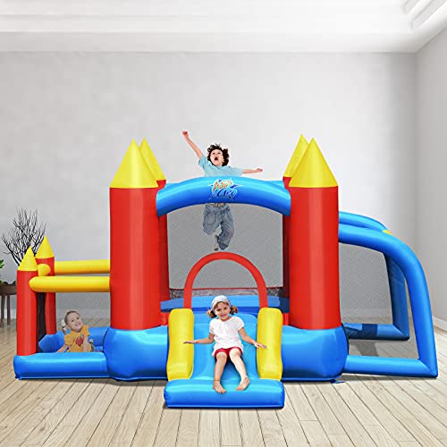 GOPLUS-Chteau-Gonflable-Aire-de-Jeux-Gonflable-pour-Enfant-avec-Zone-de-Saut-de-Mur-descalade-et-Toboggan-pour-Fte-de-leau-dt-Accueillir-Jusqu-4-Enfants-90KG-Ventilateur-Inclus-0-0