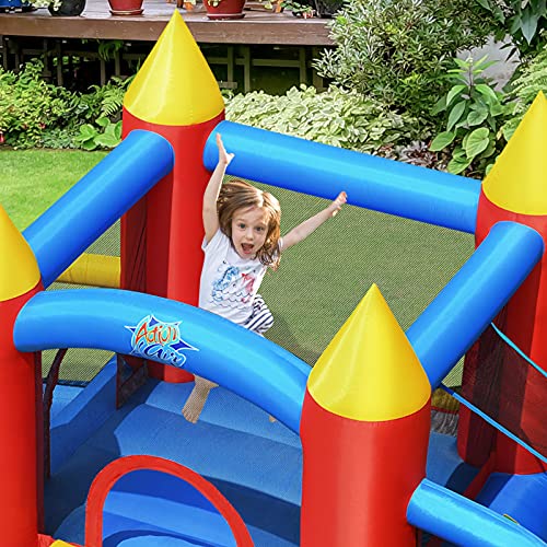 GOPLUS-Chteau-Gonflable-Aire-de-Jeux-Gonflable-pour-Enfant-avec-Zone-de-Saut-de-Mur-descalade-et-Toboggan-pour-Fte-de-leau-dt-Accueillir-Jusqu-4-Enfants-90KG-Ventilateur-Inclus-0-1