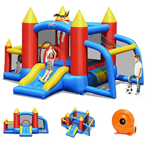 GOPLUS-Chteau-Gonflable-Aire-de-Jeux-Gonflable-pour-Enfant-avec-Zone-de-Saut-de-Mur-descalade-et-Toboggan-pour-Fte-de-leau-dt-Accueillir-Jusqu-4-Enfants-90KG-Ventilateur-Inclus-0