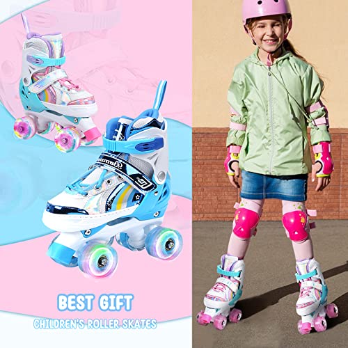 OLYSPM-Roller-Enfant-Fille-Patin-a-Roulette-Fille-Rollers-Quad-avec-8-Roues-LumineusesPatin-a-Roulette-Enfant-4-Taille-Rglablepour-Roller-Enfant-Fille-et-GaronsRose-0-0