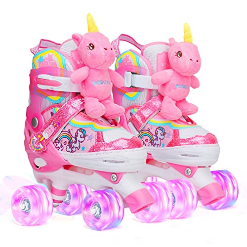 Patins--roulettes-Enfant-Poupe-Licorne-Roller-Quad-Ajustable-avec-4-Roues-Lumineuses-Taille-Rglable-pour-Filles-Dbutants-Cadeau-danniversaire-Nol-0