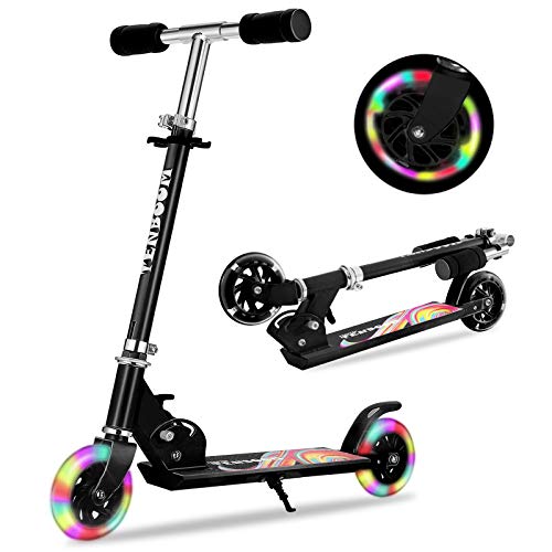 TENBOOM-Trottinette-pour-enfants-6-ans-2-LED-Roues-lumineuses-3-ans-Pour-fille-et-garon-Pliable-Hauteur-rglable-Frein-arrire-Pour-3--10-ans-0