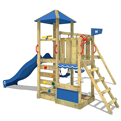 WICKEY-Aire-de-Jeux-Smart-Savana-portique-en-Bois-avec-balanoire-et-Toboggan-Bleu-Tour-descalade-pour-Enfants-avec-bac--Sable-chelle-et-Accessoires-de-Jeu-pour-Le-Jardin-0-0