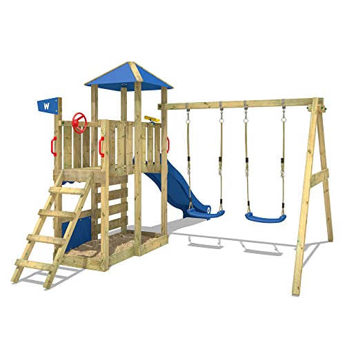 WICKEY-Aire-de-Jeux-Smart-Savana-portique-en-Bois-avec-balanoire-et-Toboggan-Bleu-Tour-descalade-pour-Enfants-avec-bac--Sable-chelle-et-Accessoires-de-Jeu-pour-Le-Jardin-0-1