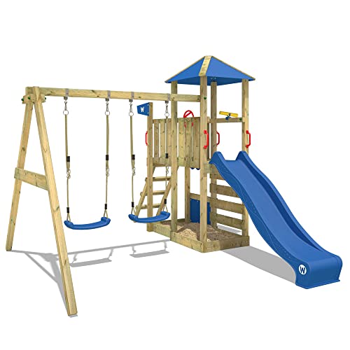 WICKEY-Aire-de-Jeux-Smart-Savana-portique-en-Bois-avec-balanoire-et-Toboggan-Bleu-Tour-descalade-pour-Enfants-avec-bac--Sable-chelle-et-Accessoires-de-Jeu-pour-Le-Jardin-0-2