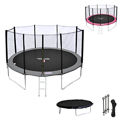 Happy-Garden-Pack-Premium-Trampoline-de-Jardin-Rond-pour-Enfants-430cm-rversible-ADELADE-Filet-chelle-bche-et-kit-dancrage-Montage-Facile-0