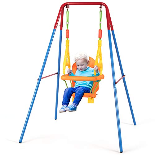 GOPLUS-Balanoire-Bb-Jeu-de-Plein-Air-avec-Accoudoir-Portique-Sige-de-Balanoire-en-Plastique-Capacit-de-Charge-de-25KG-pour-Enfants-1-3-Ans-0