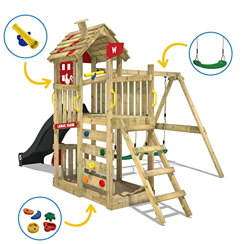 WICKEY-Aire-de-Jeux-FarmFlyer-portique-en-Bois-avec-balanoire-bche-en-Rouge-Toboggan-Anthracite-Tour-descalade-pour-Enfants-avec-bac--Sable-chelle-et-Accessoires-de-Jeu-pour-Le-Jardin-0-1